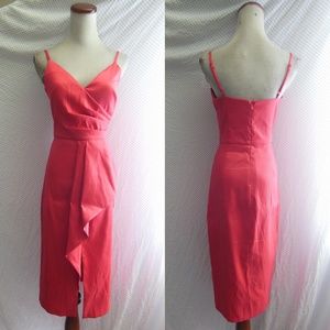 NEW Vince Camuto SALMON SATIN Pleat SLIT Front RUCHED SIDE Midi COCKTAIL DRESS 6